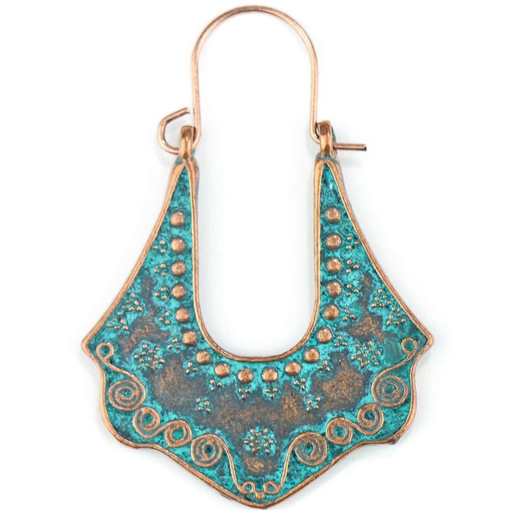 Boho Teal Gold Tone Hoop Earrings Gypsy - Picture 3 of 4